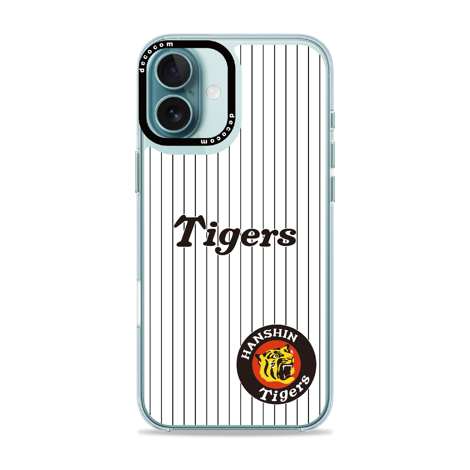 白黒縦縞×筆記体Tigersロゴ｜阪神タイガース 着せ替えスマホ™｜iPhone 16 Plus