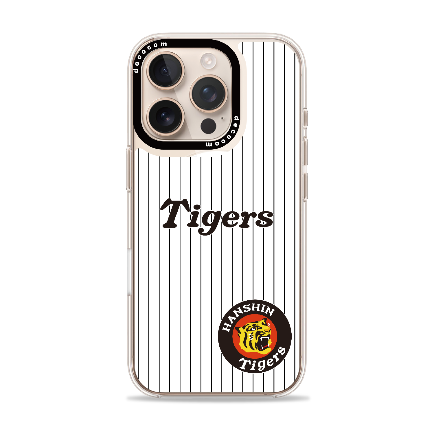 白黒縦縞×筆記体Tigersロゴ｜阪神タイガース 着せ替えスマホ™｜iPhone 16 Pro