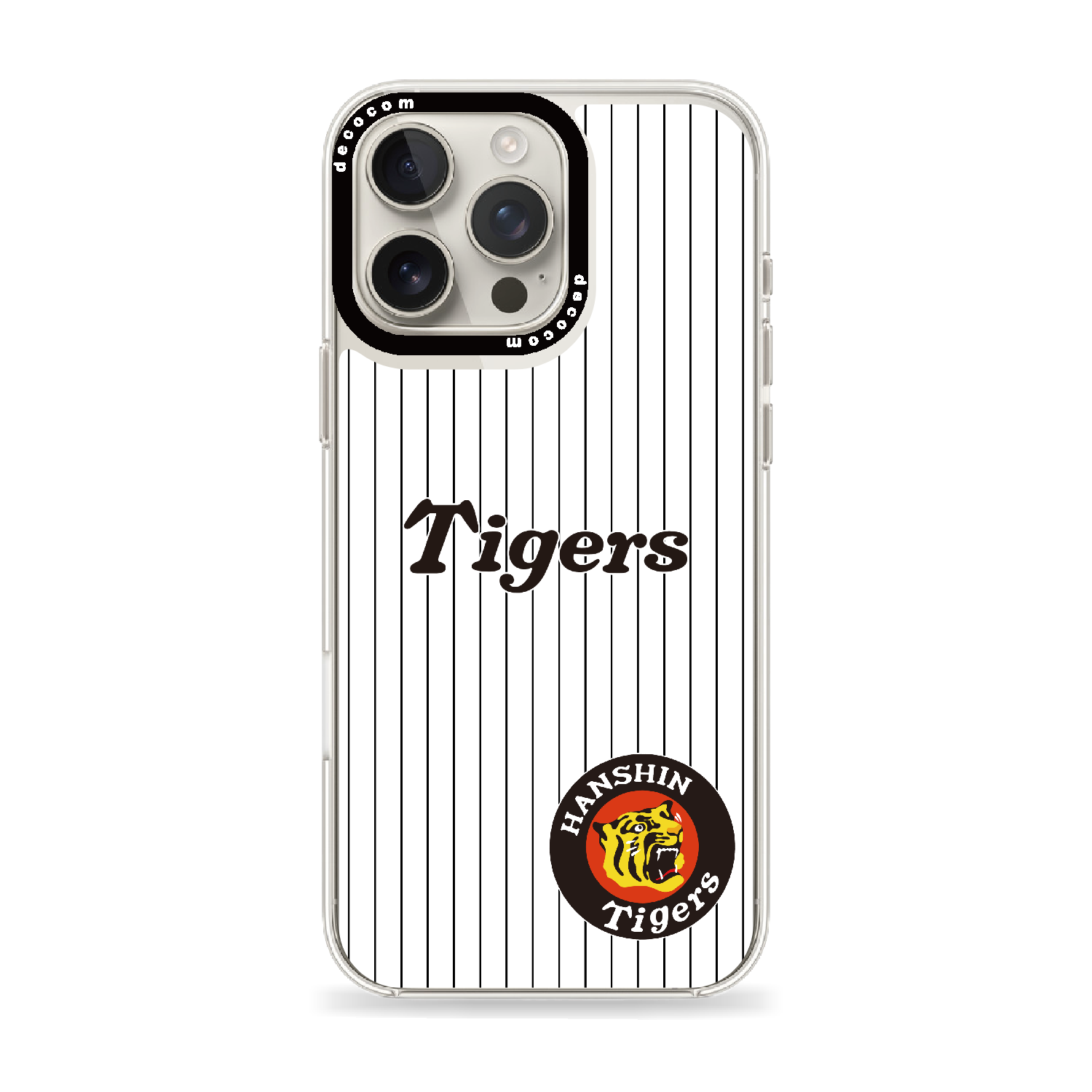 白黒縦縞×筆記体Tigersロゴ｜阪神タイガース 着せ替えスマホ™｜iPhone 16 Pro Max