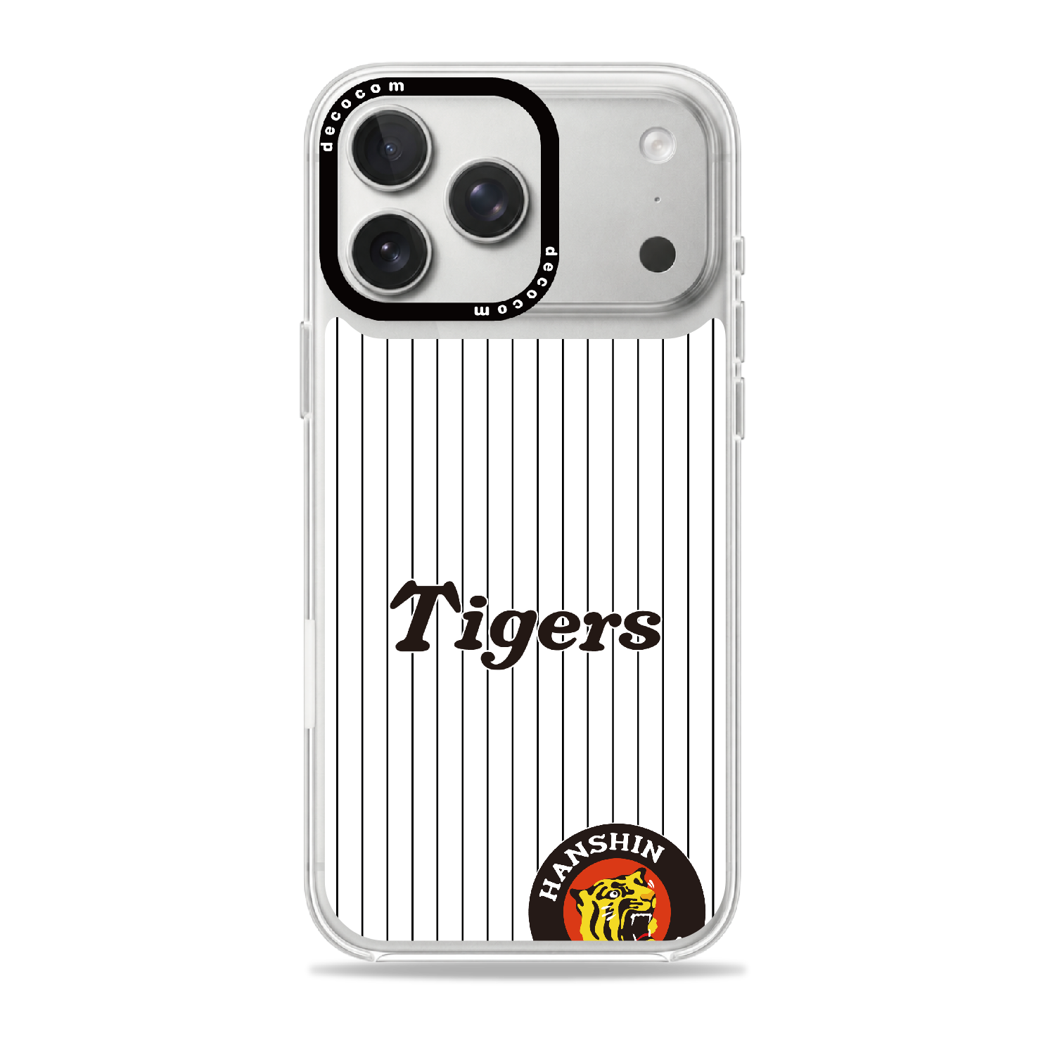 白黒縦縞×筆記体Tigersロゴ｜阪神タイガース 着せ替えスマホ™｜iPhone 17 Pro Max